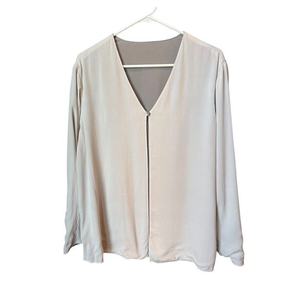 Talbots Pure Silk Reversable grey silver one button close top-jacket size large - Picture 1 of 13